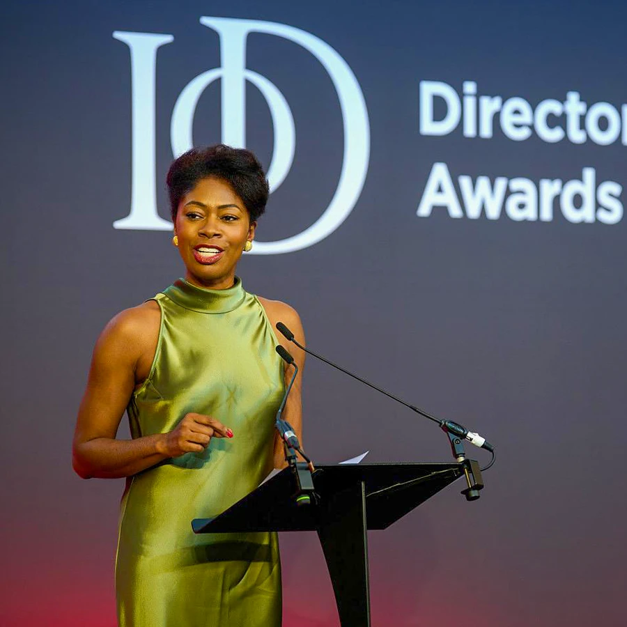 Presenter speaking on stage at the Directors Awards ceremony